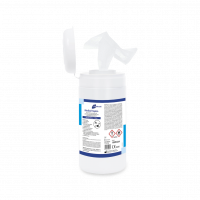 Photo d'une boîte en plastique contenant des lingettes désinfectantes Photo d'une boîte en plastique contenant des lingettes désinfectantes