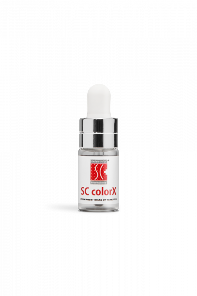 Représentation du petit flacon à pipette contenant le dissolvant pour maquillage permanent SC colorX